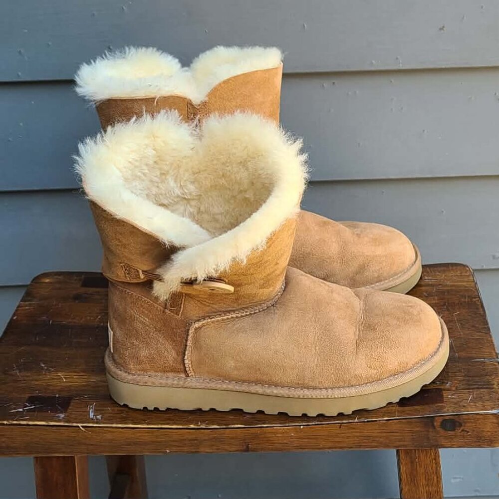 UGG Chestnut Suede Shearling Bailey Button Boots … - image 1